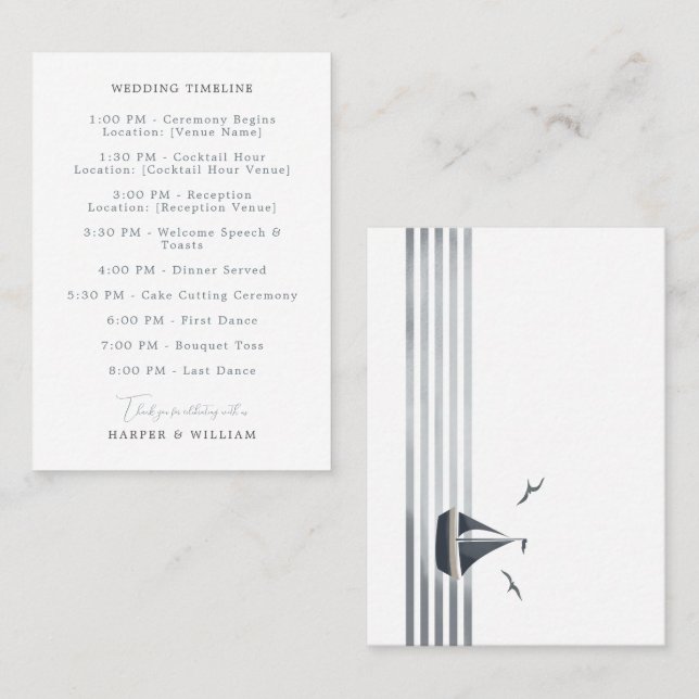 nautical wedding timeline card (Front/Back)