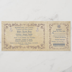 Nautical Wedding Vintage Cruise Ticket Invitation