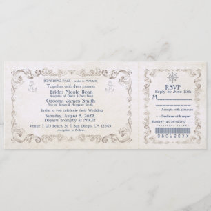 Nautical Wedding Vintage Cruise Ticket Invitation