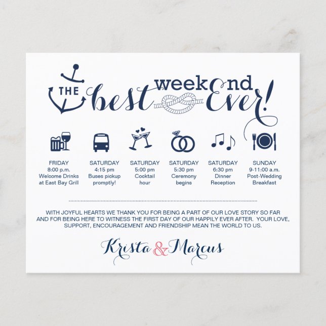 Nautical Wedding Weekend Itinerary (Front)