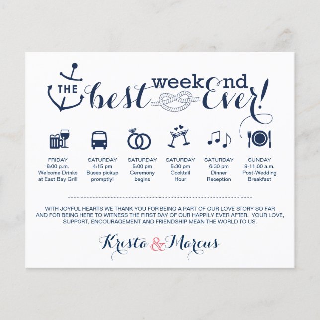 Nautical Wedding Weekend Itinerary (Front)