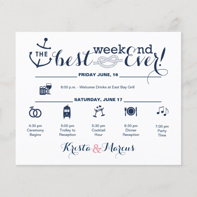 Nautical Wedding Weekend Itinerary 2 (Front)