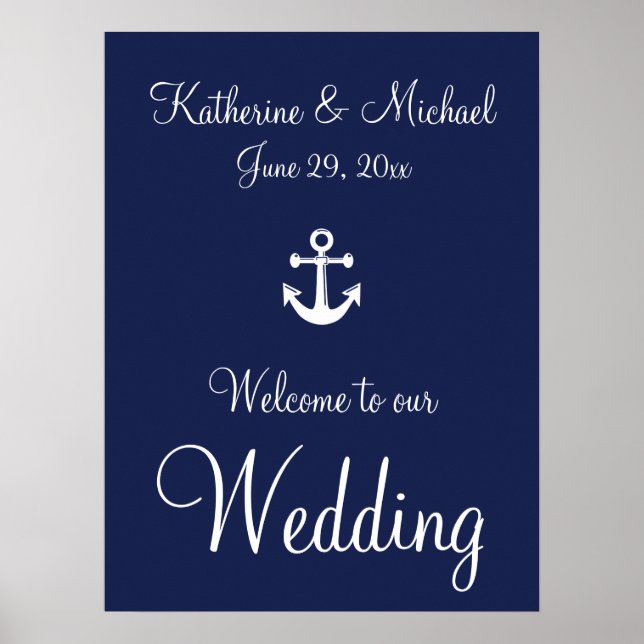 Nautical Wedding Welcome Sign With Anchor (Front)