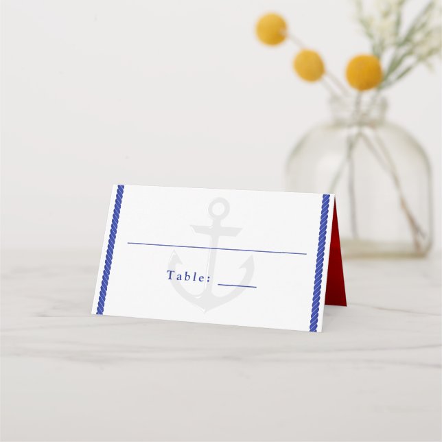 Nautical Wedding White Blue Watercolor Anchor Place Card (Front)