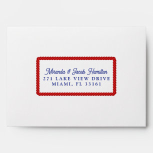 Nautical Wedding White Red Blue Watercolor RSVP Envelope