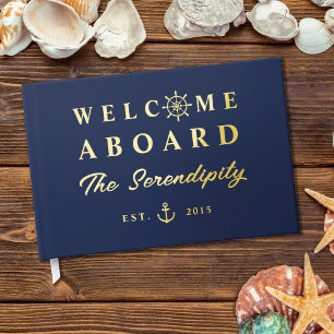 Nautical Welcome Aboard Add Name Boat Guest Book