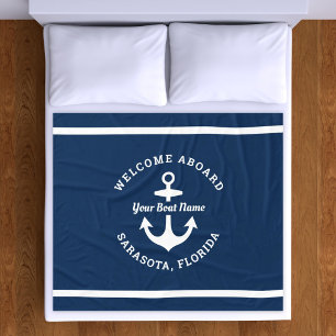 Nautical Welcome Aboard Anchor Boat Name Fleece Blanket