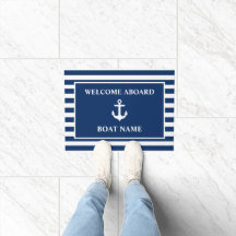 Nautical Welcome Aboard Anchor Navy Blue Striped