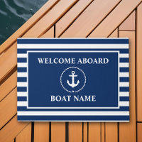 Nautical Welcome Aboard Anchor Rope Blue Striped