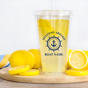 Nautical Welcome Aboard Boat Name Anchor Rope Helm Acrylic Tumbler