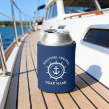 Nautical Welcome Aboard Boat Name Anchor Rope Helm