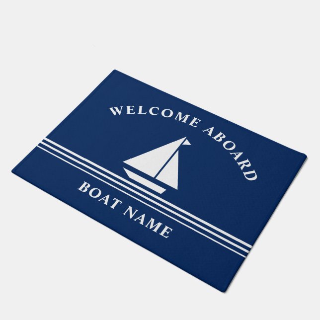 Nautical Welcome Aboard Boating Name Doormat (Angled)