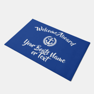 Nautical welcome aboard boats name anchor doormat