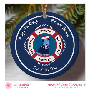 Nautical Welcome Aboard Life Preserver Sailor Dog Ceramic Tree Decoration