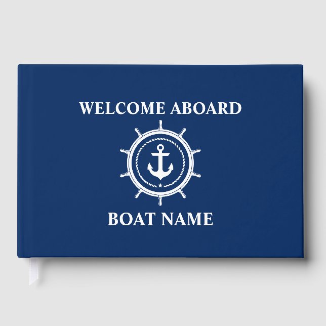 Nautical Welcome Anchor Helm Boat Name Guest Book (Front)