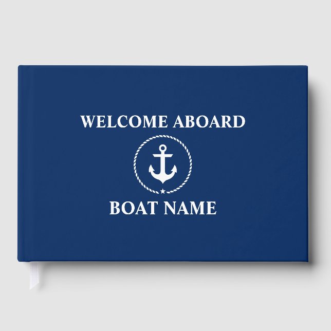 Nautical Welcome Anchor Rope Boat Name Guest Book (Front)