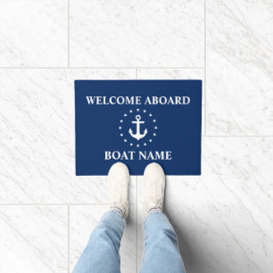 Nautical Welcome Anchor Stars Boat Name Doormat