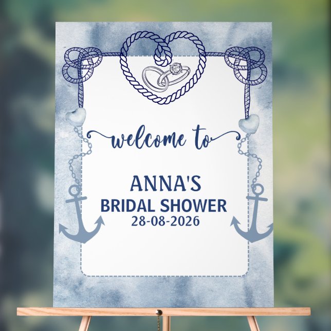 Nautical Welcome Bridal Shower Anchor Watercolor  Acrylic Sign (Neutral)