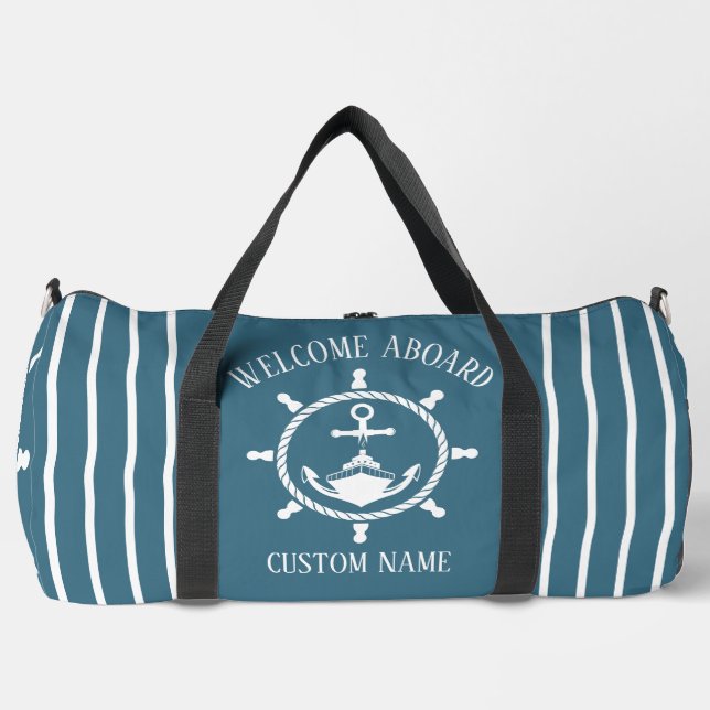 Nautical Welcome captain Boat Anchor Blue Marine Duffle Bag (Front)