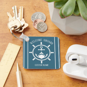 Nautical Welcome captain Boat Anchor Blue Marine Key Ring