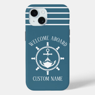 Nautical Welcome captain Boat Anchor Marine Blue iPhone 15 Case