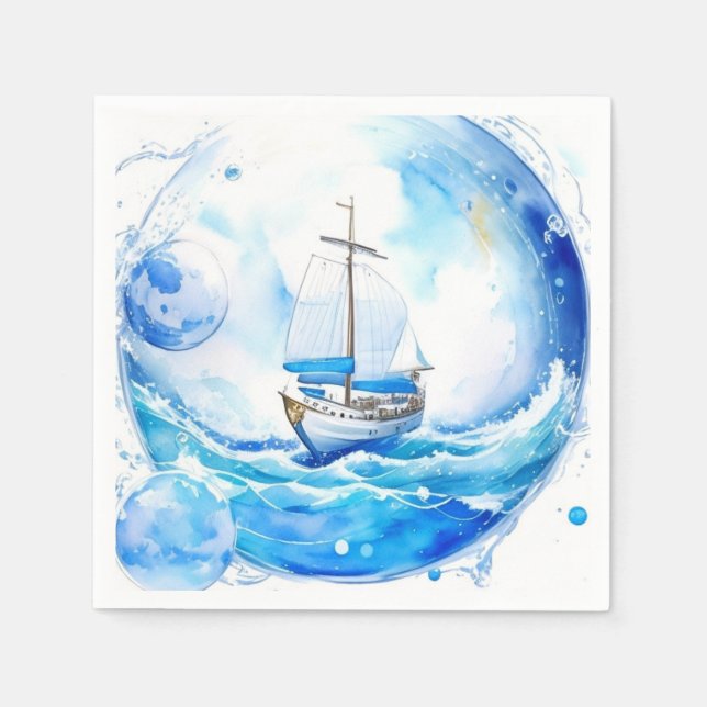 Nautical Welcome Party: Boy Baby Shower Napkin (Front)