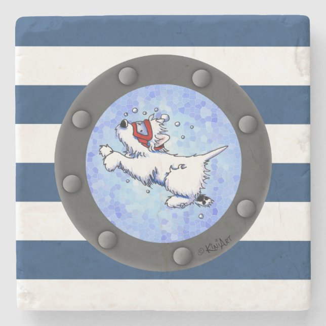 Nautical Westie Diver Stone Coaster (Front)