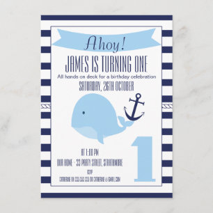 Nautical Whale 1st Birthday Invitation For Boy