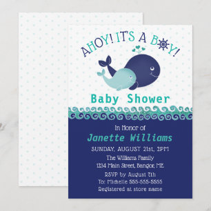 Nautical Whale Ahoy! It's A Boy Baby Shower Invitation