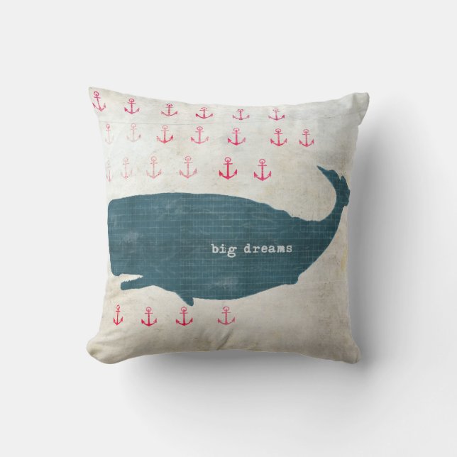 Nautical Whale Anchors Preppy Throw Pillow (Front)
