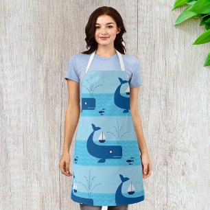 Nautical Whale and Sailboat Ocean Blue Sea Apron