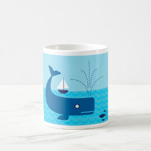 Nautical Whale and Sailboat Ocean Blue Sea Coffee Mug