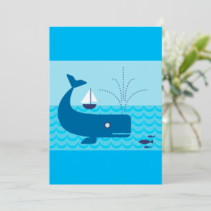 Nautical Whale and Sailboat Ocean Blue Sea Invitation