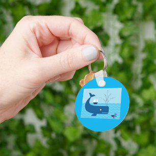 Nautical Whale and Sailboat Ocean Blue Sea Key Ring