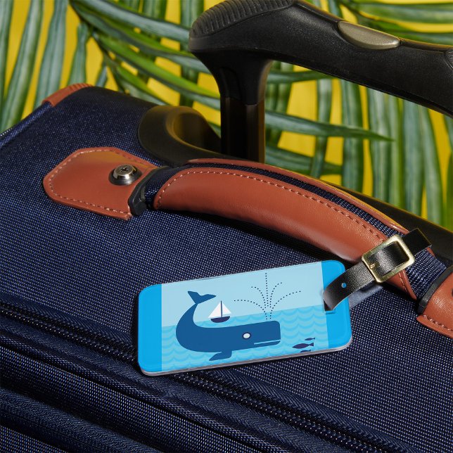 Nautical Whale and Sailboat Ocean Blue Sea Luggage Tag (Creator Uploaded)