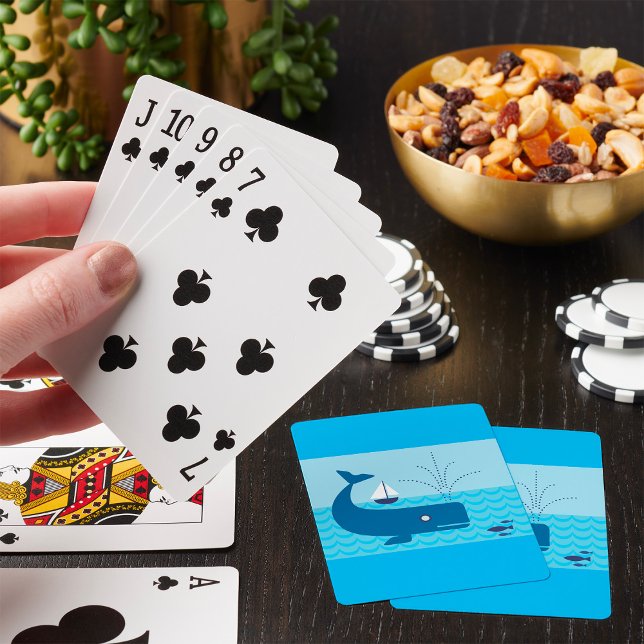 Nautical Whale and Sailboat Ocean Blue Sea Playing Cards (Creator Uploaded)