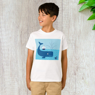 Nautical Whale and Sailboat Ocean Blue Sea T-Shirt