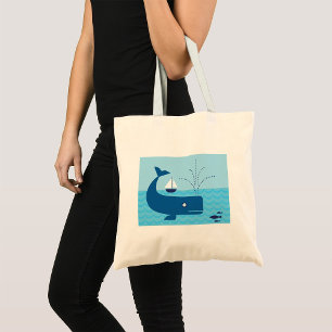 Nautical Whale and Sailboat Ocean Blue Sea Tote Bag