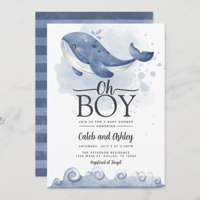 Nautical Whale Baby Shower Invitation (Front/Back)