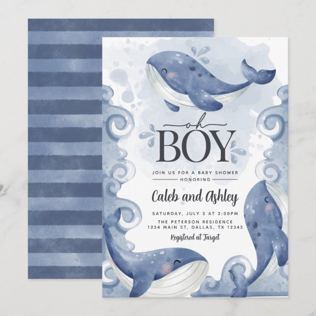Nautical Whale Baby Shower Invitation (Front/Back)