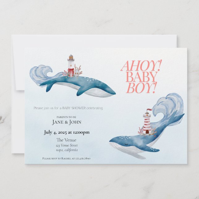 Nautical Whale Baby Shower Invitation (Front)