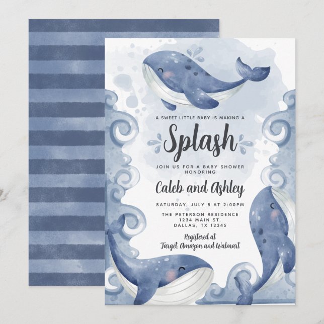 Nautical Whale Baby Shower Invitation Invite (Front/Back)