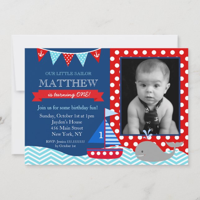 Nautical Whale Birthday Party Invitation (Front)