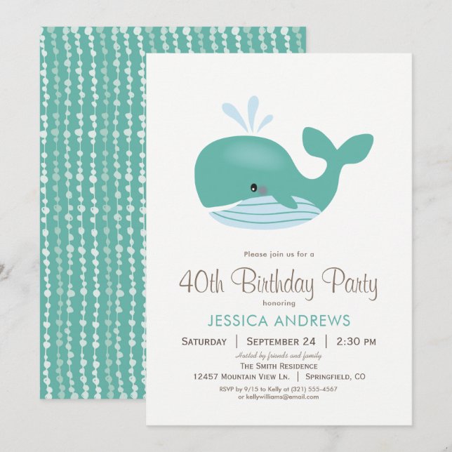 Nautical Whale Birthday Party Invitation (Front/Back)