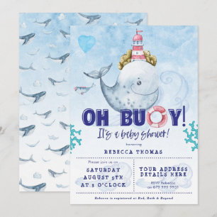 nautical whale boy baby shower invitation