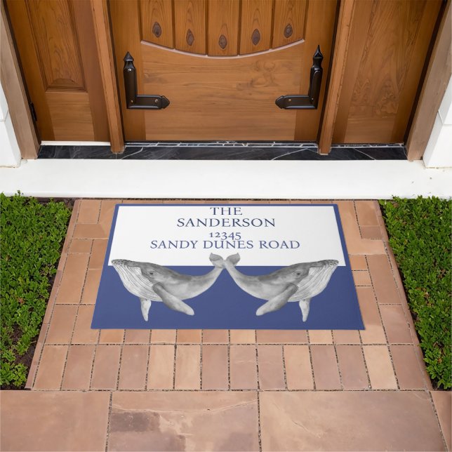 Nautical Whale  Grey  Blue and White Doormat (Outdoor)