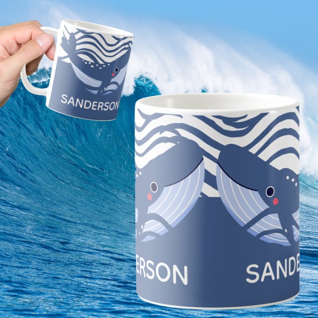 Nautical Whale Grey Blue kitchen rug or Bath Mat Coffee Mug (Creator Uploaded)