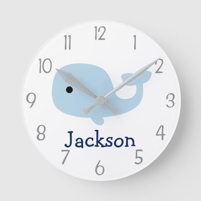 Nautical Whale Nursery Wall Clock (Front)