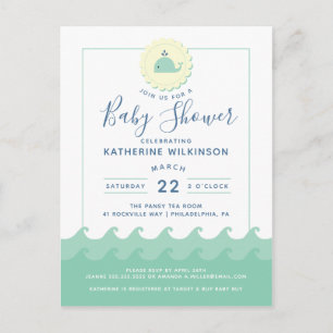 Nautical Whale Pastel Baby Shower Invitation Postcard