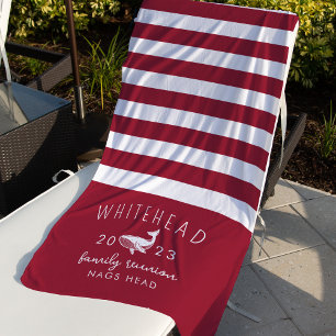 Nautical Whale Red & White Monogram Beach Towel